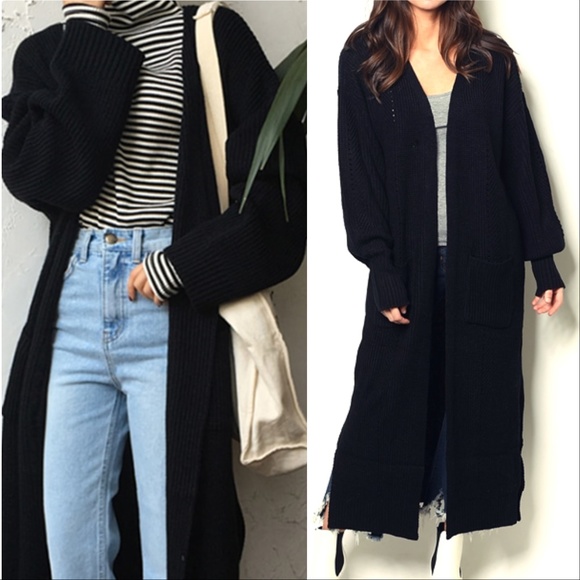 MODA ME COUTURE Sweaters - BLACK FULL LENGTH CARDIGAN - LAST 1